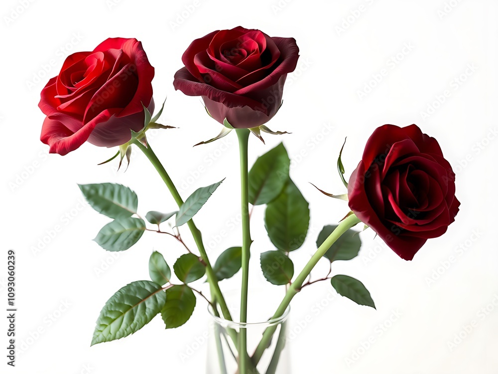 Trio of Deep Red Roses in a Glass Vase. AI Generated Trio of Deep Red Roses in a Glass Vase. AI Generated