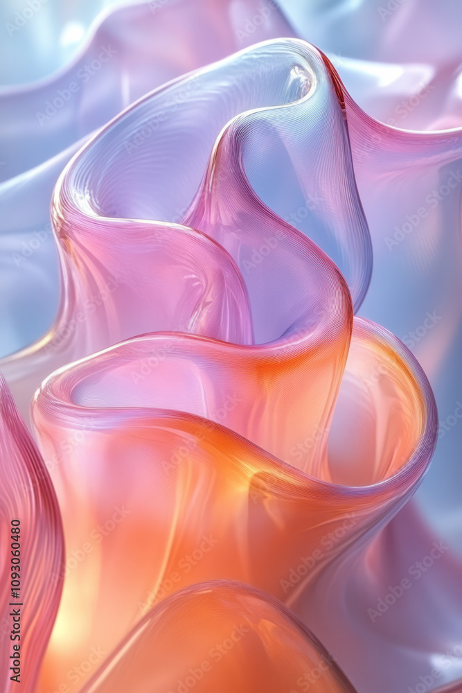 Elegant overlapping glass curves in gradient hues, captured in soft focus to create a dreamy aesthetic, Elegant overlapping glass curves in gradient hues, captured in soft focus to create a dreamy aesthetic,