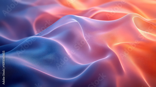 Abstract curved shapes of translucent gradient glass, glowing delicately with a smooth, soft focus,