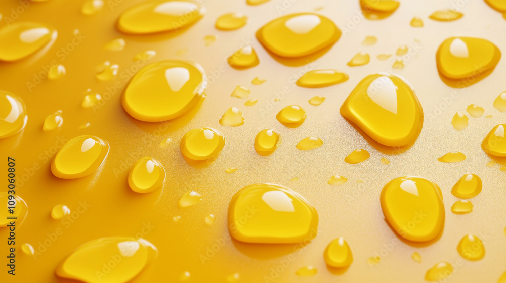 Bright yellow droplets on smooth surface create vibrant and refreshing pattern. glossy texture and vivid color evoke sense of freshness and energy Bright yellow droplets on smooth surface create vibrant and refreshing pattern. glossy texture and vivid color evoke sense of freshness and energy