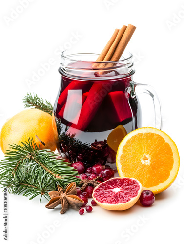 Mulled wine in mug jar drink, isolated on white background