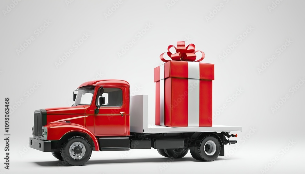 Presents delivery service concept truck with a gift box 3d rendering 5789 Presents delivery service concept truck with a gift box 3d rendering 5789