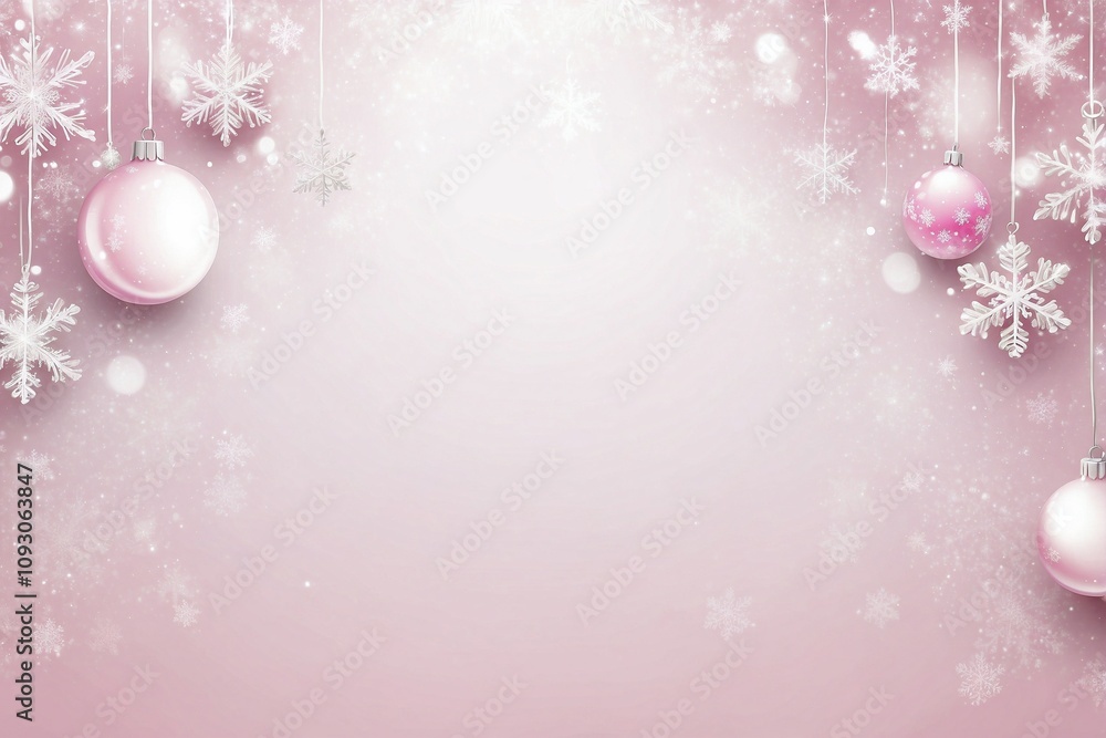 Silver and Pink Christmas Background with Snowflakes, Creating a Gentle Winter Mood Silver and Pink Christmas Background with Snowflakes, Creating a Gentle Winter Mood