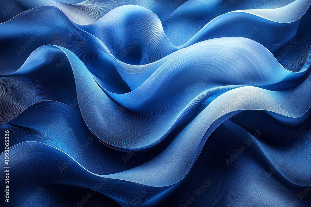 Obraz premium Sleek and modern blue and black fluid curves flowing organically, enhanced by gradient lighting that adds depth and dimension to the abstract design,