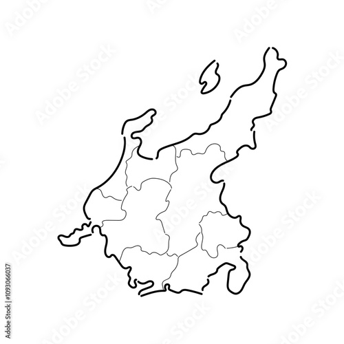 手書きのシンプルな中部地方の地図_02