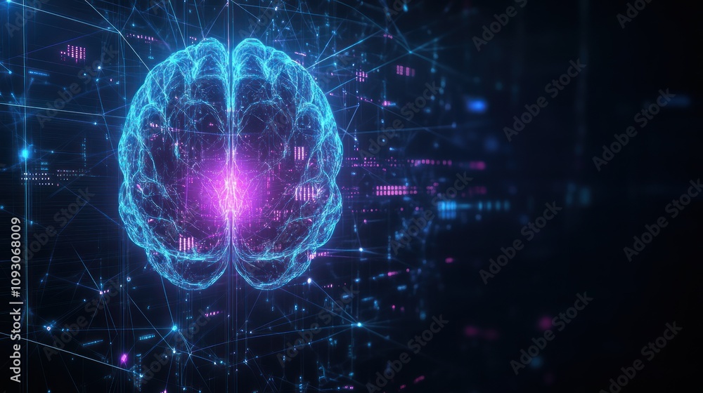 Digital Brain Network Illustrating Complex Neural Connections Digital Brain Network Illustrating Complex Neural Connections