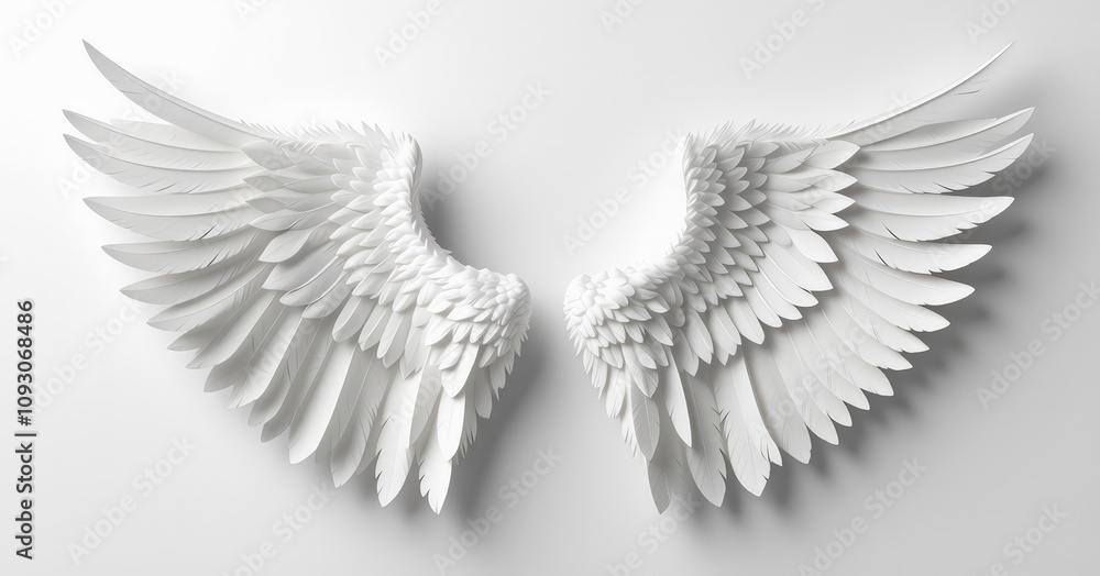 Obraz premium Elegant White Angel Wings Crafted from Paper with Exquisite Feather Details