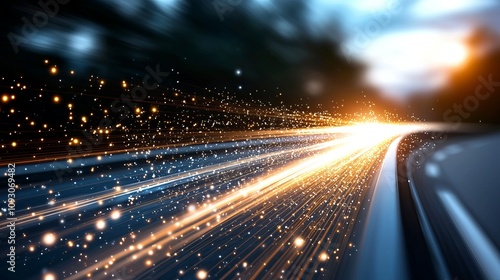 Futuristic trade corridor visualization urban setting digital art night scene dynamic perspective conceptual innovation for improved connectivity