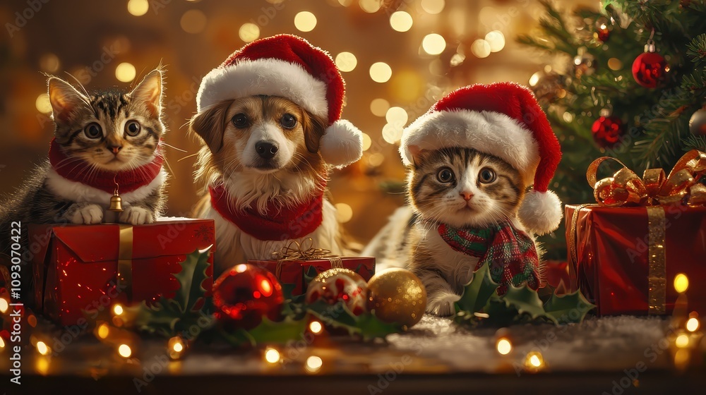 Christmas-Themed Pets with Holiday Ornaments Christmas-Themed Pets with Holiday Ornaments