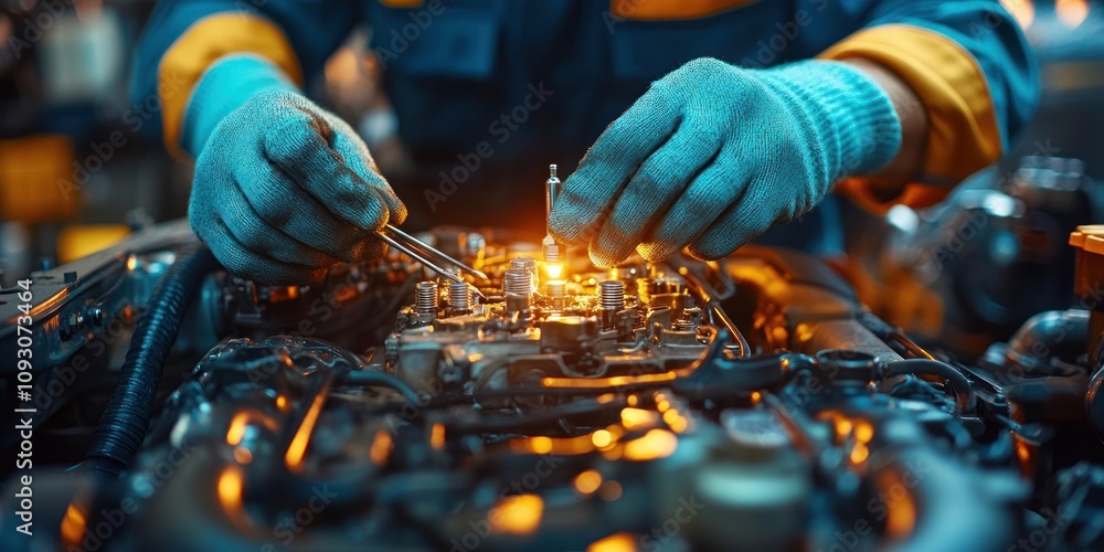 Mechanic Working on Engine Mechanic Working on Engine