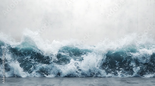 Abstract ocean waves crashing on textured concrete wall minimal artistic concept 3d rendering