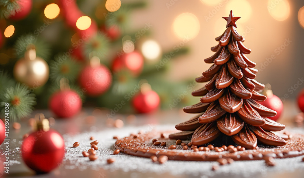 Christmas tree cake made of chocolate and chocolates , Christmas background decorations