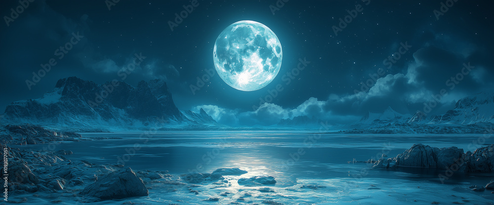 Fototapeta premium Professional photography of the full moon on the ocean coast