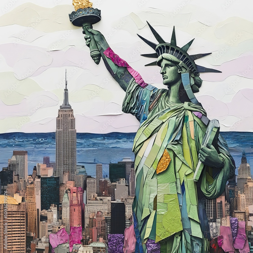 Fototapeta premium Statue of Liberty, NYC cityscape collage.