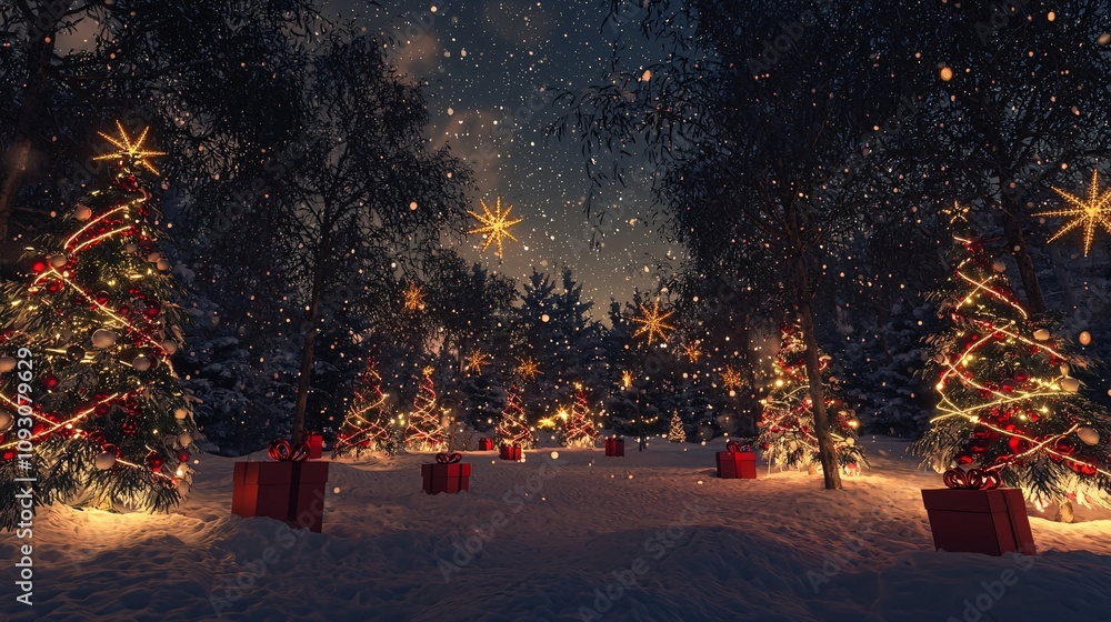 Winter Christmas Night in the Forest Winter Christmas Night in the Forest