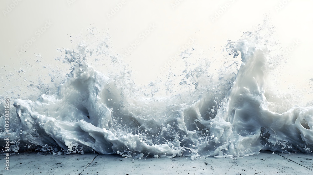 Obraz premium Minimal abstract sea waves clashing into concrete surface ocean-inspired composition 3d rendering