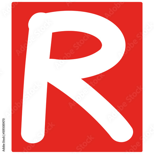 white letter r on red rectangle background 