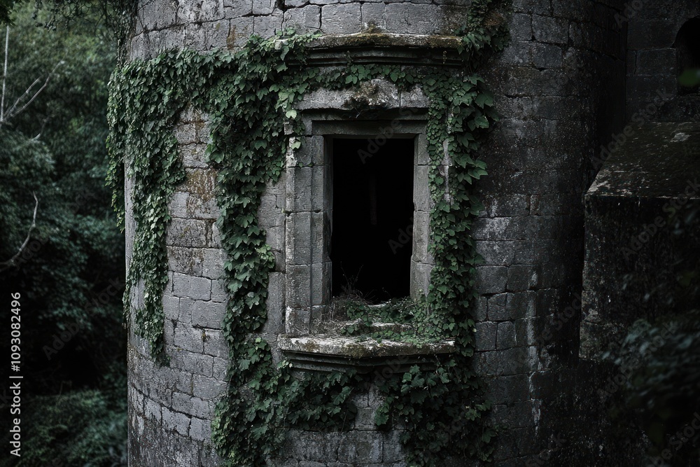 Overgrown Stone Tower Window Ancient Ruins Overgrown Stone Tower Window Ancient Ruins