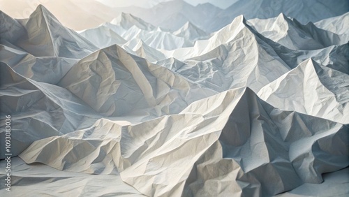 Wallpaper Mural Wrinkled and glued paper landscape, serene mood, creating a mountain range, textured white and blue backdrop Torontodigital.ca
