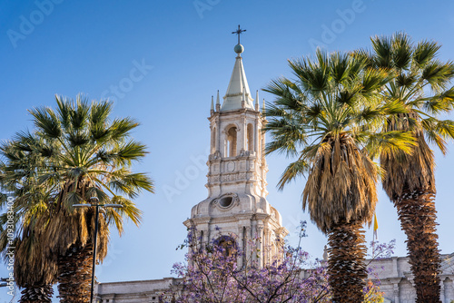 View of one of the towers of the Arequipa Cathedral