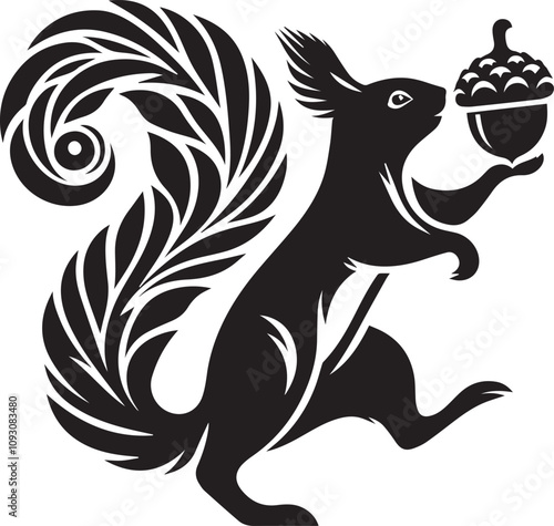 A squirrel balancing on its legs while holding an acorn silhouette vector