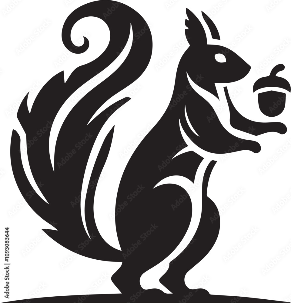 A squirrel balancing on its legs while holding an acorn silhouette vector A squirrel balancing on its legs while holding an acorn silhouette vector
