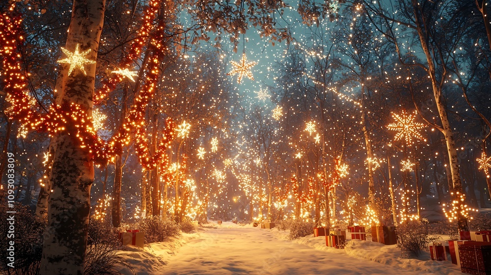 Obraz premium Christmas in a Snowy, Starry Forest