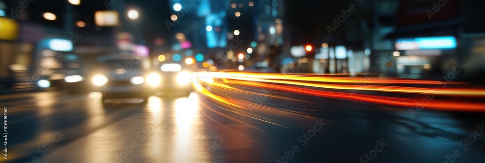 An abstract view of a bustling city street at night, captured with motion blur, highlighting the vibrant and dynamic energy of urban life through illuminated lights. An abstract view of a bustling city street at night, captured with motion blur, highlighting the vibrant and dynamic energy of urban life through illuminated lights.