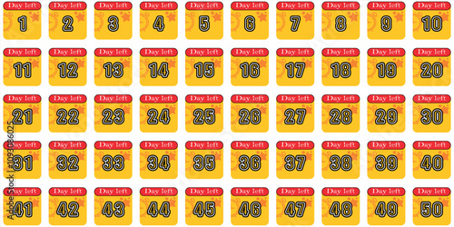 Number Chart 1-50 number ,day left,clock star yellow red box icon