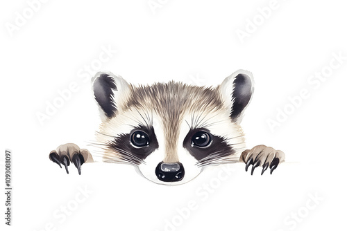 Raccoon animal watercolor illustration isolated on white