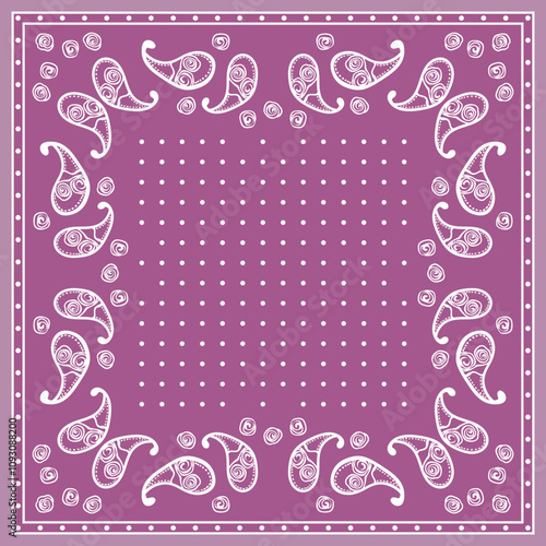 Print for kerchief, bandana, scarf, handkerchief, shawl, neck scarf. Squared pattern with ornament for fabric, textile, silk products. Paisley vector with abstract flowers. Floral folk tracery.