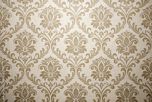 Damask seamless wallpaper background, ornate decorations, luxurious fabric texture, sophisticated atmosphere