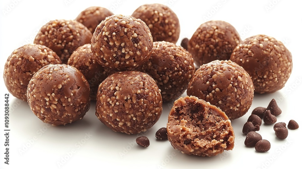 Cacao-coated energy bites sit invitingly on a clean surface, showcasing their nutritious appeal Cacao-coated energy bites sit invitingly on a clean surface, showcasing their nutritious appeal