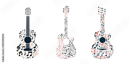 guitar silhouette musical note vector design illustration