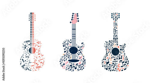 guitar silhouette musical note vector design illustration