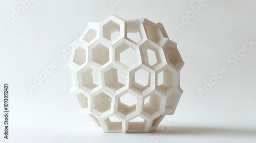 Fototapeta Naklejka Na Ścianę i Meble -  Geometric Hexagonal Sphere Sculpture:  A Study in White Minimalism