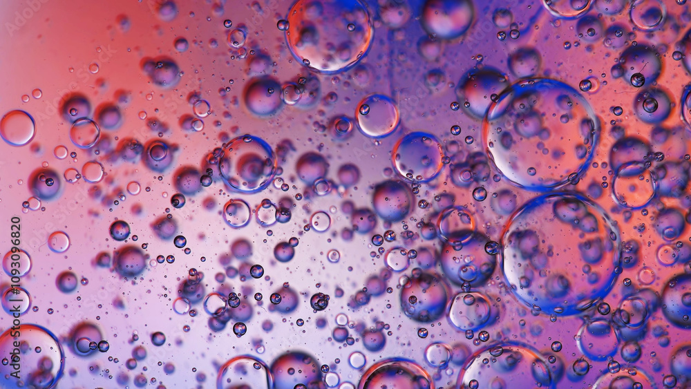 Beautiful bubbles in liquid, with a purple red gradient background. Macro shooting Beautiful bubbles in liquid, with a purple red gradient background. Macro shooting
