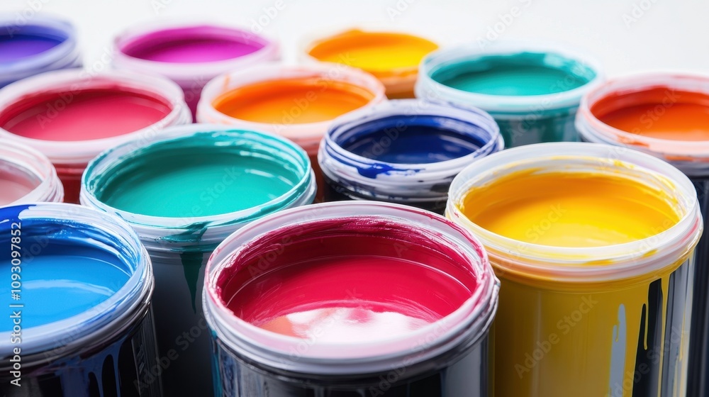 Printing Ink Day Vibrant paint cans displaying a spectrum of colors for creative projects and art inspiration Printing Ink Day Vibrant paint cans displaying a spectrum of colors for creative projects and art inspiration