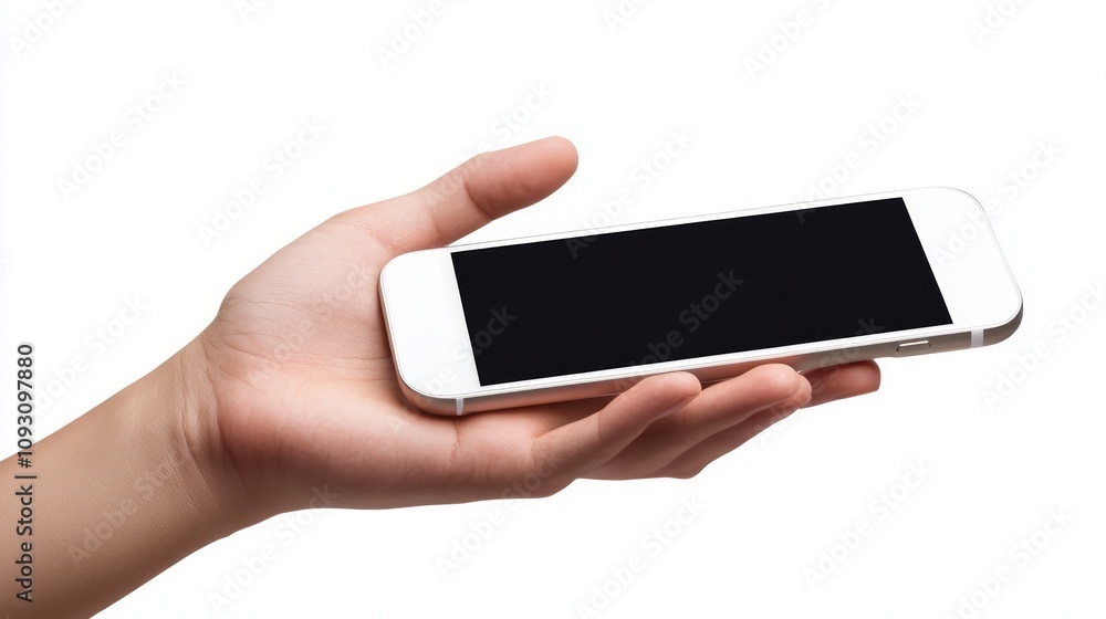 Child's hand holding a smartphone with blank screen. Child's hand holding a smartphone with blank screen.