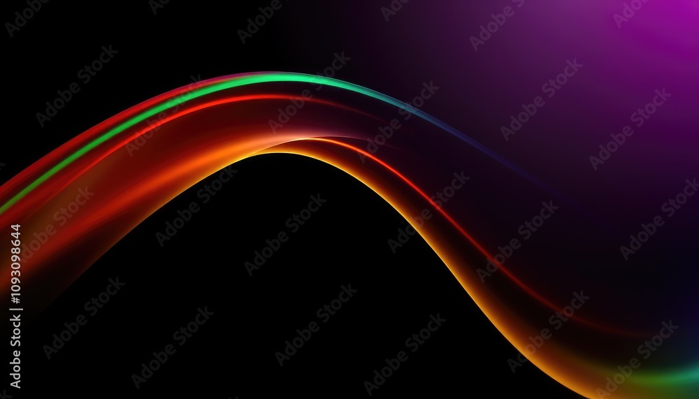Obraz premium Realistic colourful abstract wave flowing on purple and black gradient background, Generative Ai