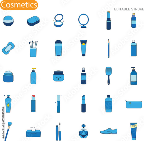 Blue Cosmetic Icons Makeup, Skincare, Tools, and Accessories