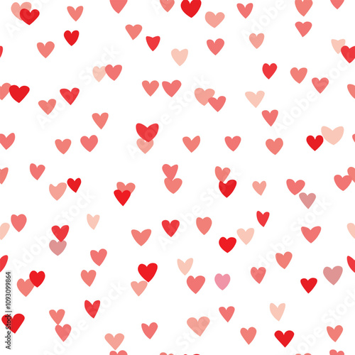 Seamless pattern with pink hearts. Template holiday vector illustration. Design for card, postcard, poster, print, banner. Cartoon colorful hearts on white background.