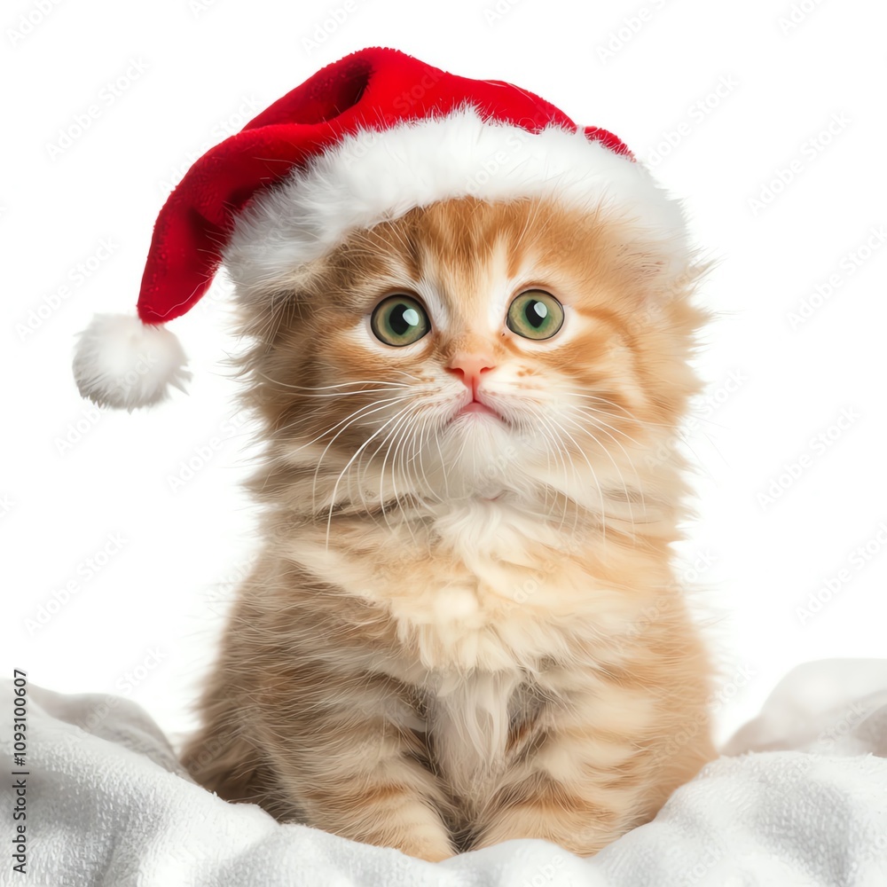 Adorable kitten wearing a festive Christmas hat, capturing the spirit of the holiday season with its cute expression. Adorable kitten wearing a festive Christmas hat, capturing the spirit of the holiday season with its cute expression.