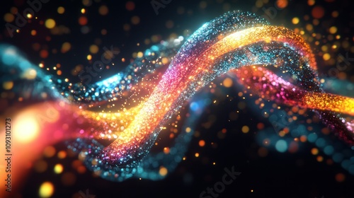 Colorful twisting helix glowing with radiant hues, seamlessly rotating on a black background in 4K