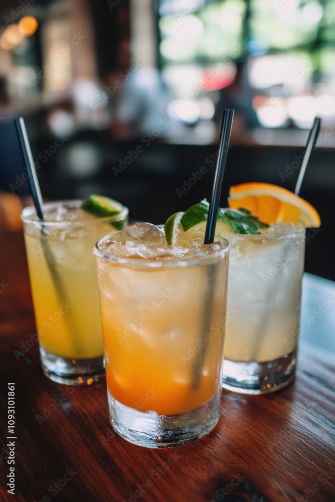 National Booch Day Refreshing citrus cocktails with lime and orange garnishes at a cozy bar setting National Booch Day Refreshing citrus cocktails with lime and orange garnishes at a cozy bar setting