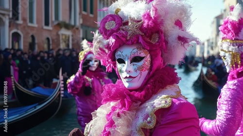 Venetian Carnival Mask Pink Costume Gondola photo