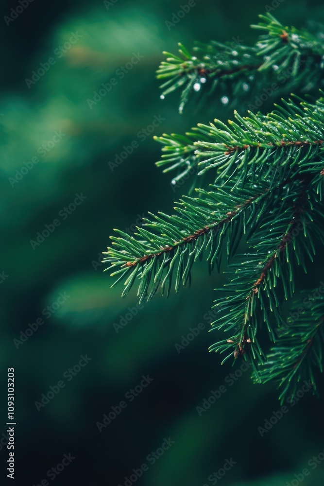 Look for an Evergreen Day Evergreen pine branch with raindrops in a lush forest setting Look for an Evergreen Day Evergreen pine branch with raindrops in a lush forest setting