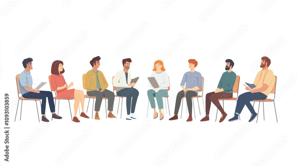 Teamwork Meeting: Diverse Group of People in Chairs Engaging in Discussion Teamwork Meeting: Diverse Group of People in Chairs Engaging in Discussion