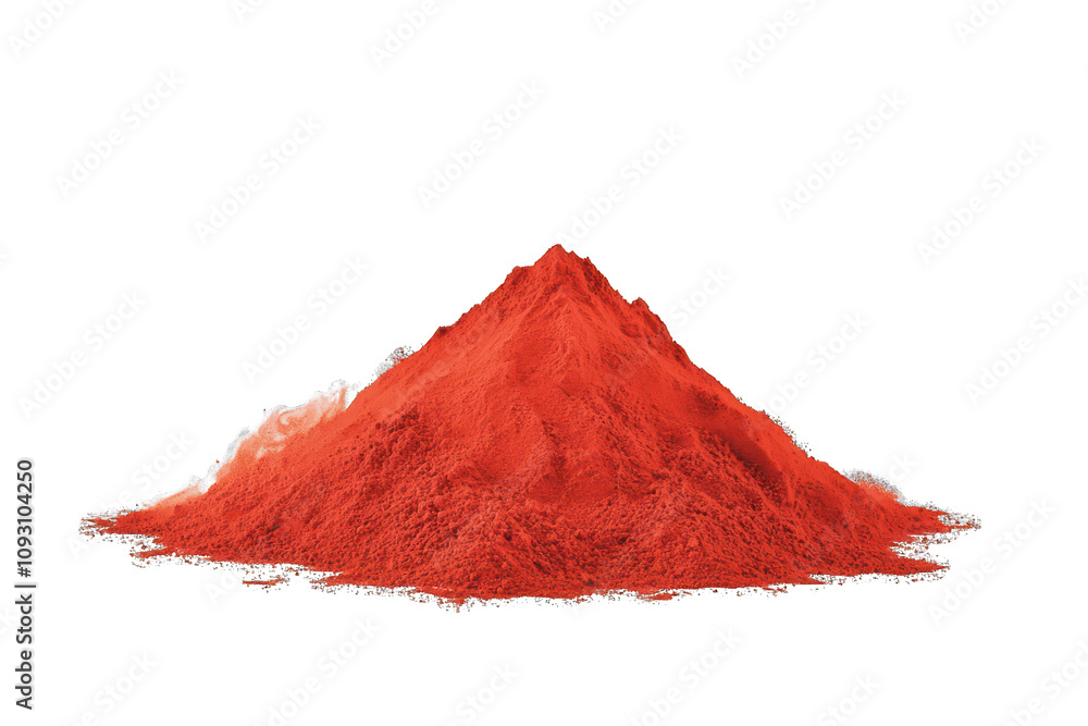 A mound of red paprika, finely scattered with texture, against a bright white background. A mound of red paprika, finely scattered with texture, against a bright white background.