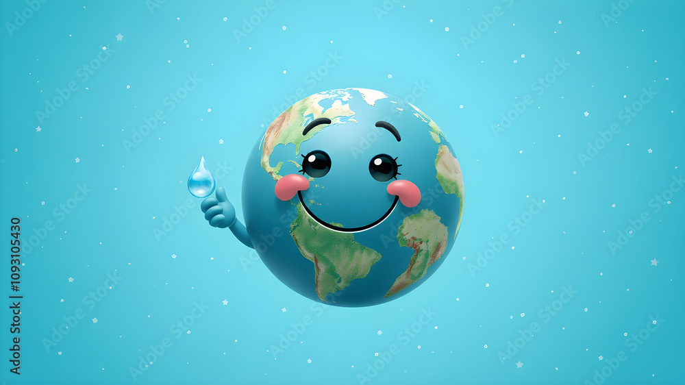 Naklejka premium Cute Earth is holding a small blue water droplet on hand.World water day.save water for ecology and environment conservation concept design.3d Illustration.